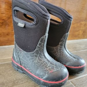 Bog winter boots, size 8 toddler, black with spider webs and red spiders